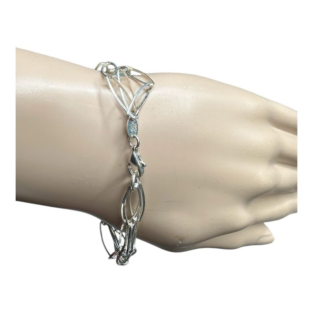 925 Italy Sterling Silver Oval Link Multi-Strand Chain Bracelet 7" 6g - Picture 6 of 11